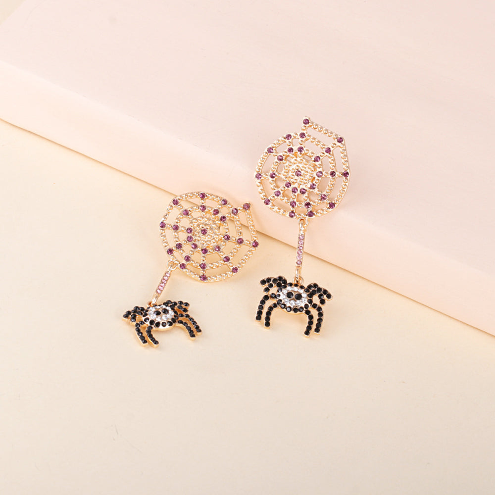 KayBee So Spooky Halloween Rhinestone Web and Spider Earrings