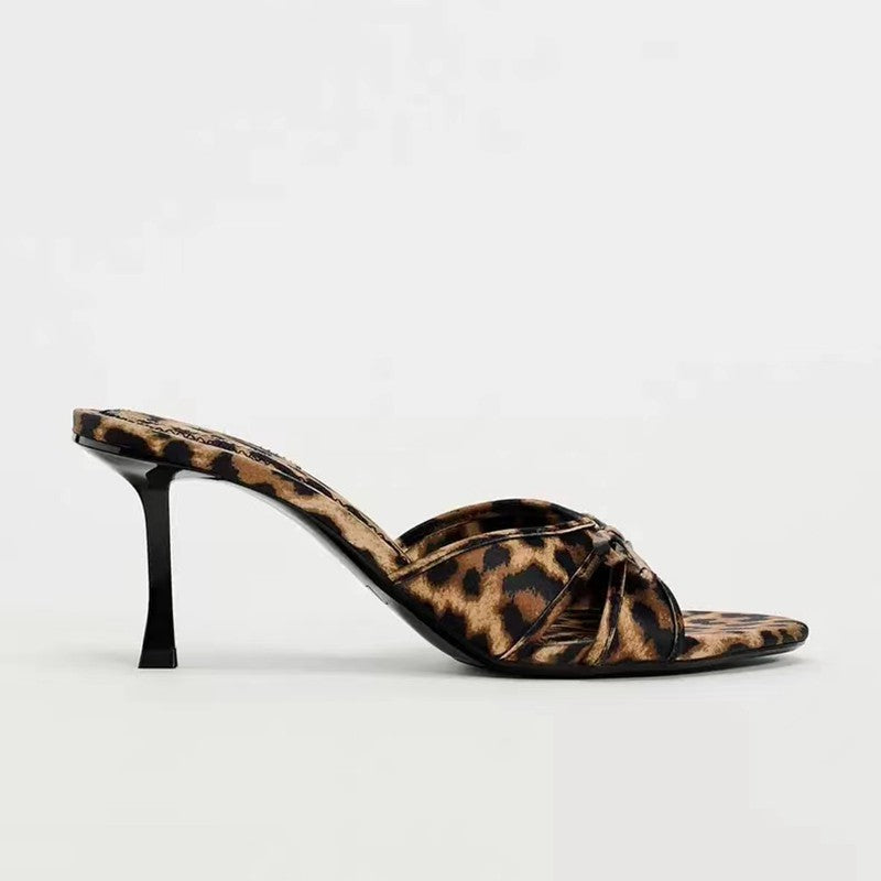 KayBee & Co Bow Leopard Kitten Heel Sandals