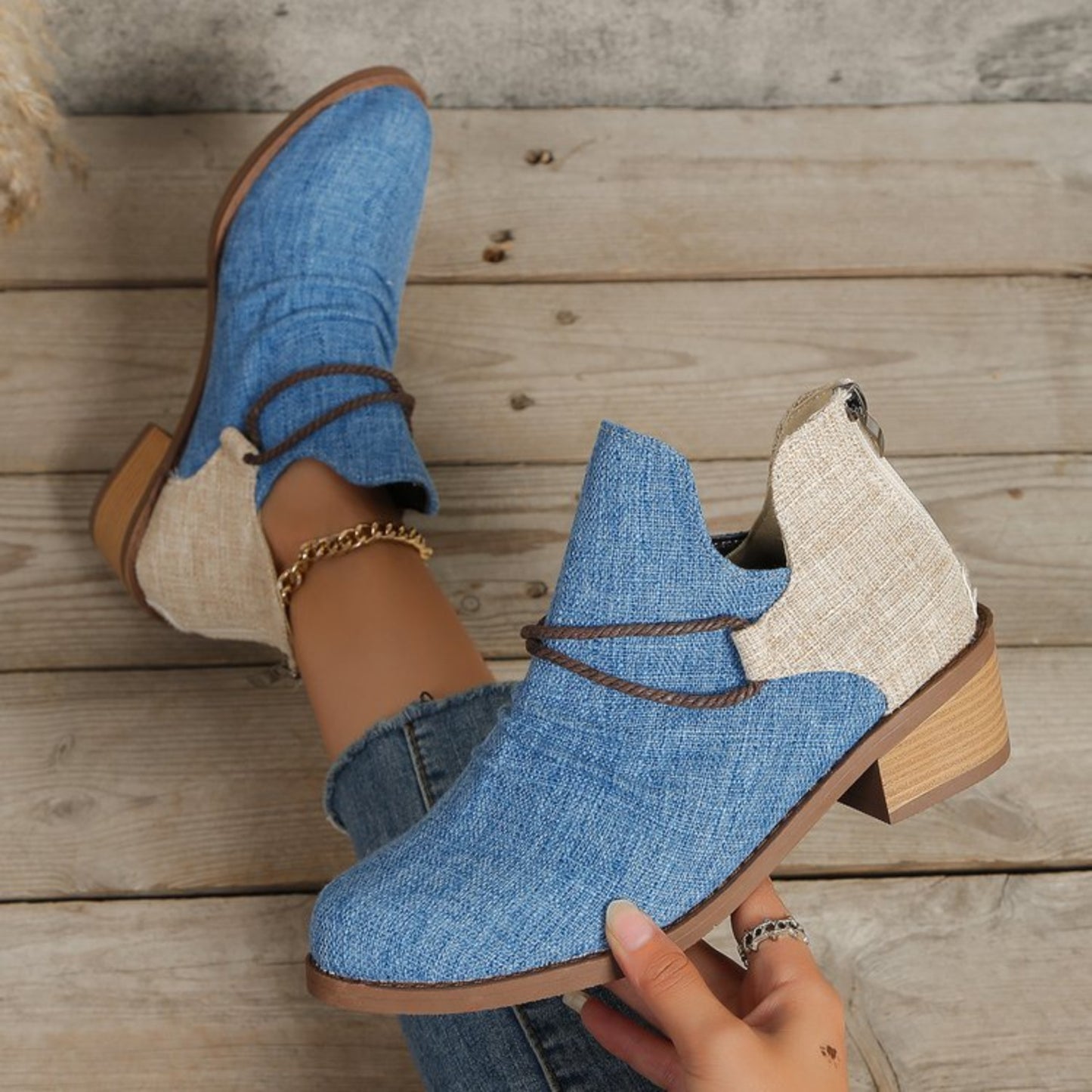 KayBee Contrasted Canvas Low Heel Boots