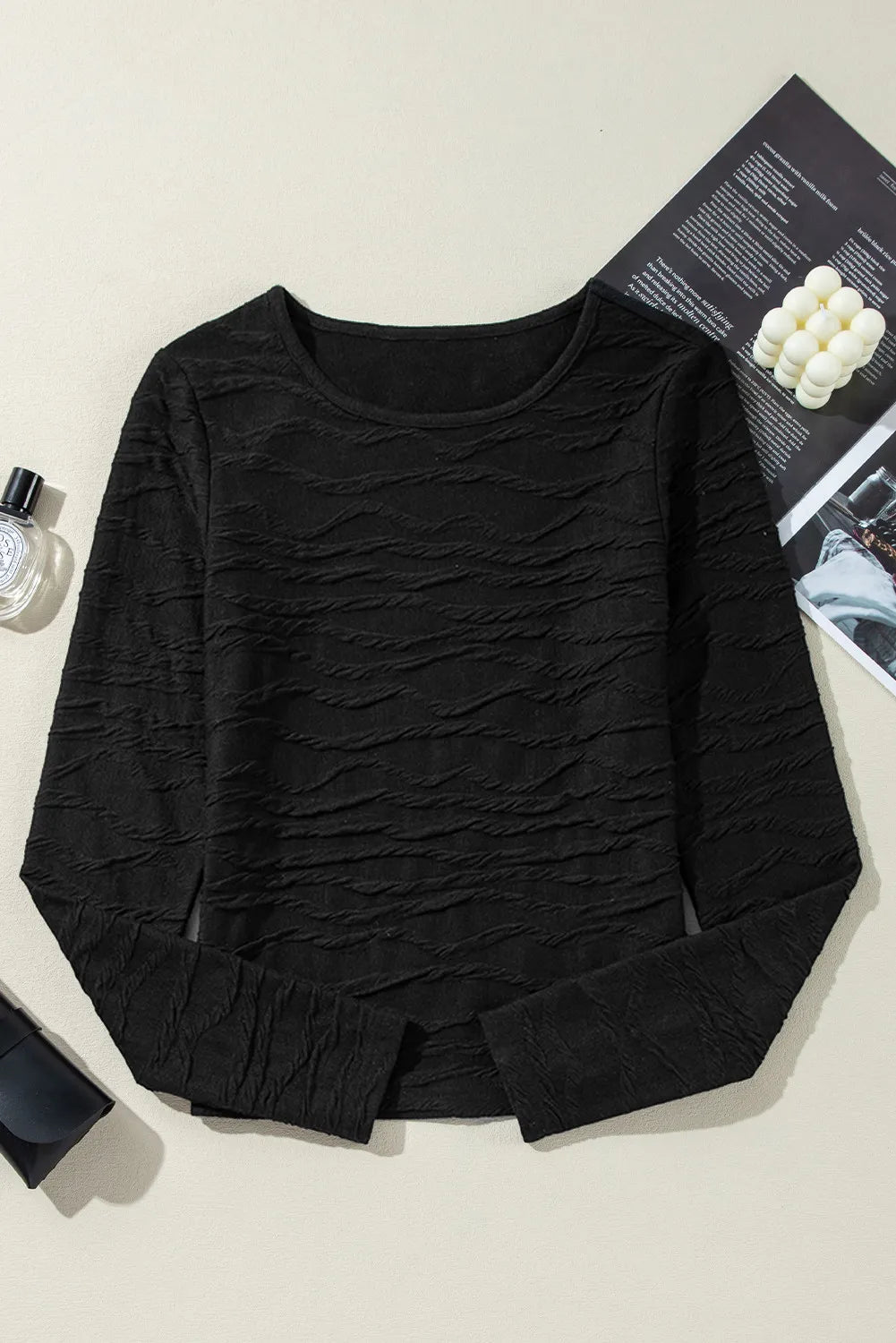 KayBee Textured Round Neck Long Sleeve Blouse
