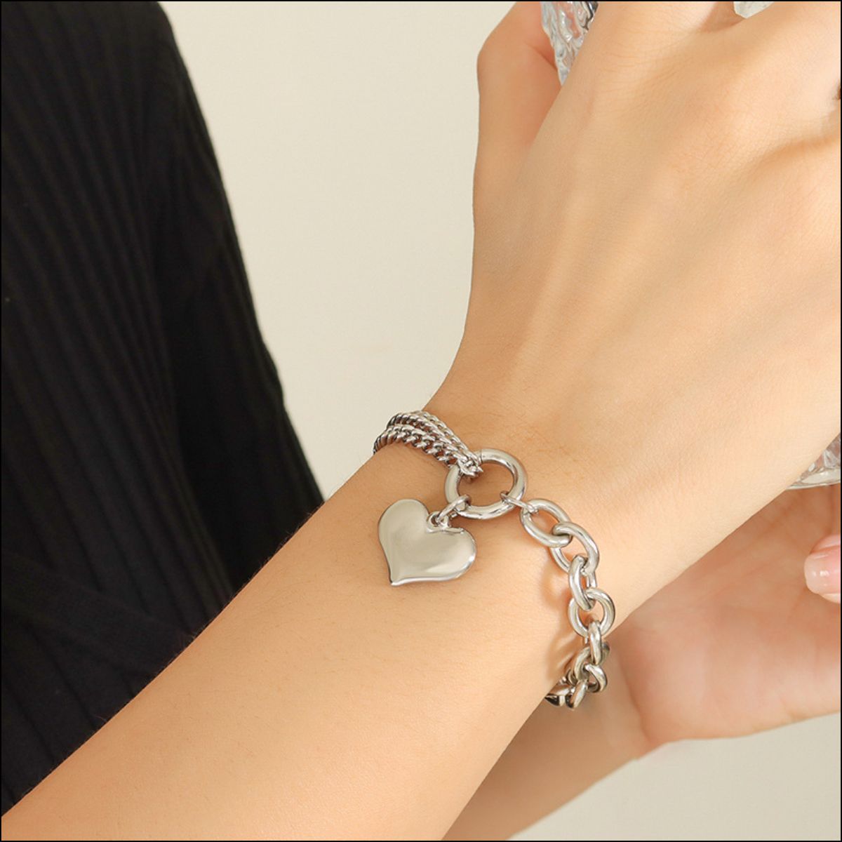 Heart Chunky Chain Titanium Steel Bracelet