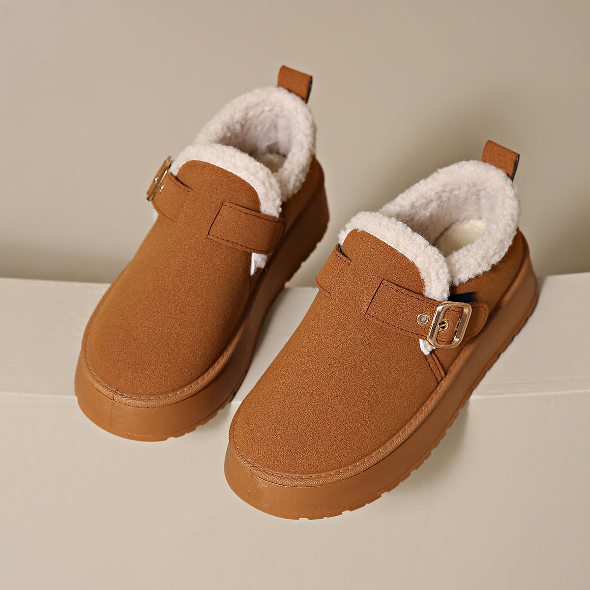 KayBee Fleece-lined Thick Slip On Shoes w/Buckle Accent