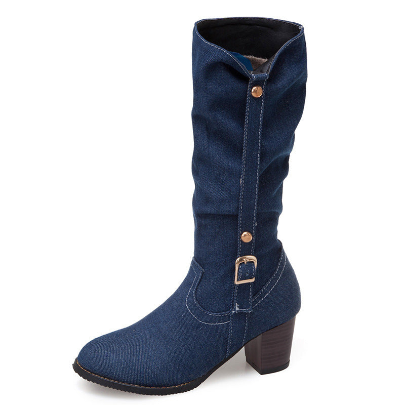 KayBee Middle Denim Women's High Heels High Boots