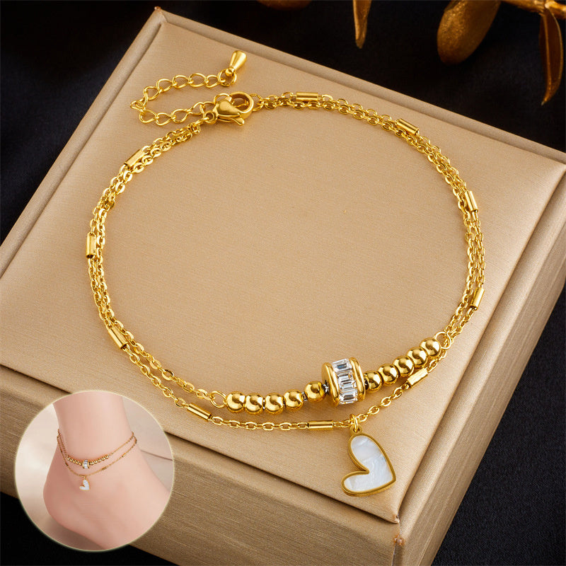 Boho Classic Love Heart Anklet - Double Layer