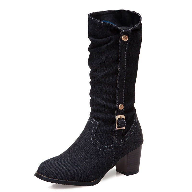 KayBee Middle Denim Women's High Heels High Boots