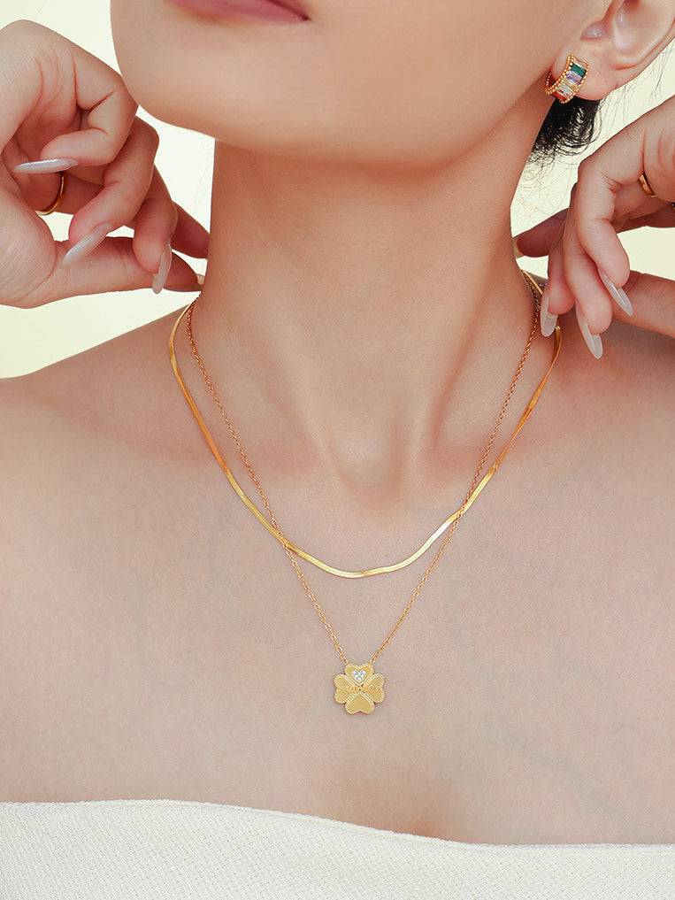 KayBee & Company 2 Piece 18K Inlaid Lucky Clover Necklace