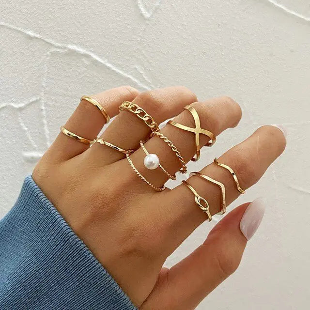 Unique Boho Inspired Geometric Infinity Rings Set - Set of 10