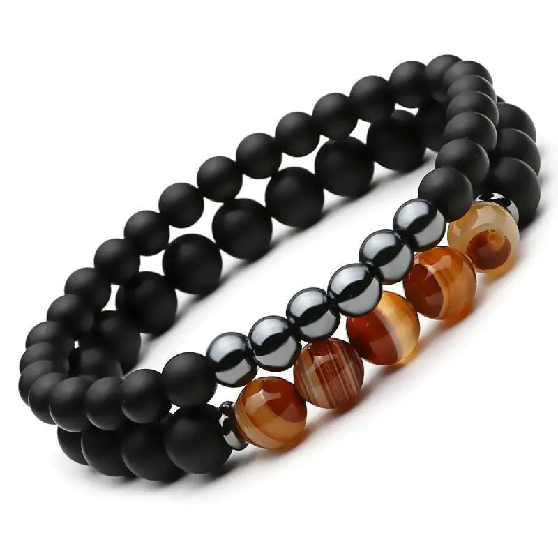 Natural Stone / Black Hematite Double Beaded Bracelet