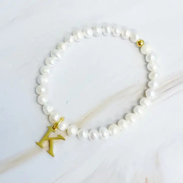 Radiant Freshwater Pearl Initial Charm Bracelet