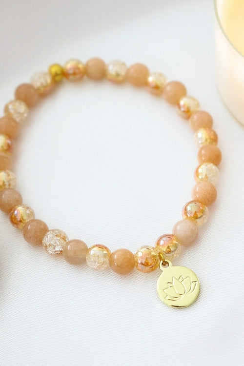 Handmade Sunstone Bracelet | 24K Lotus Flower Charm