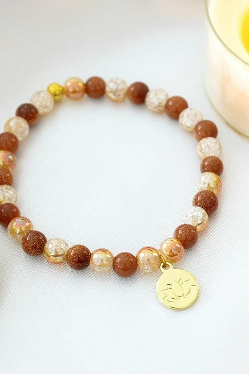 Handmade Goldstone Bracelet | 24K Lotus Flower Charm