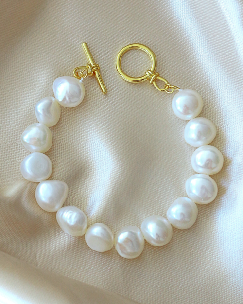 Exquisite Handmade Baroque Genuine Freshwater Pearls & Sterling Silver Bracelet (925)