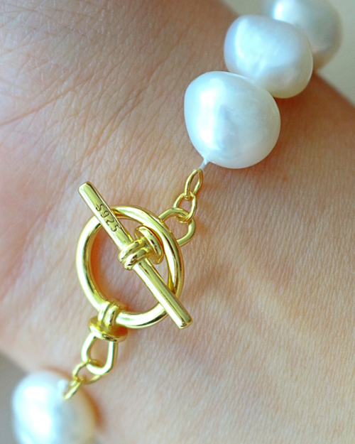 Exquisite Handmade Baroque Genuine Freshwater Pearls & Sterling Silver Bracelet (925)