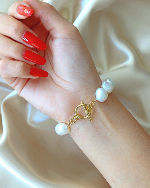 Exquisite Handmade Baroque Genuine Freshwater Pearls & Sterling Silver Bracelet (925)