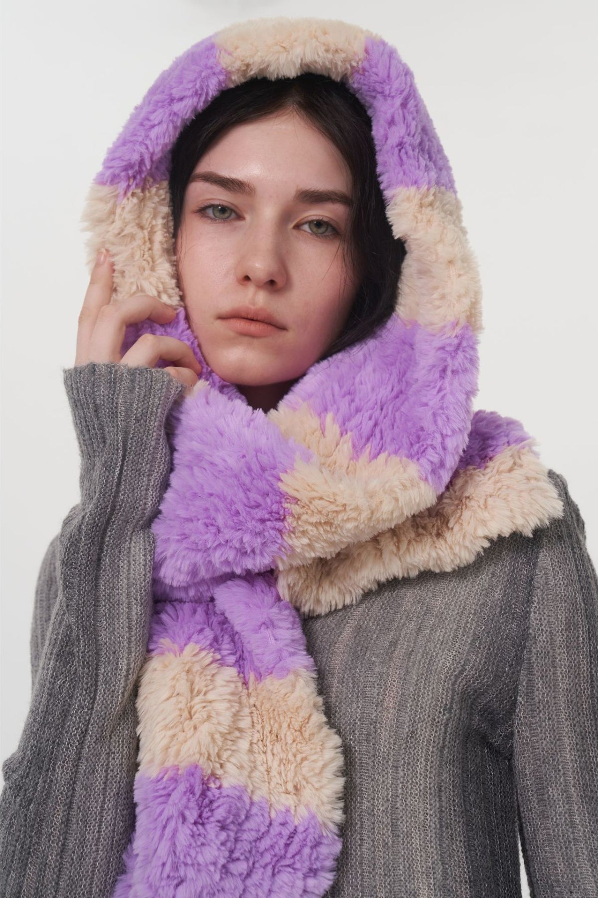 KayBee Fuzzy Contrast Striped Scarf