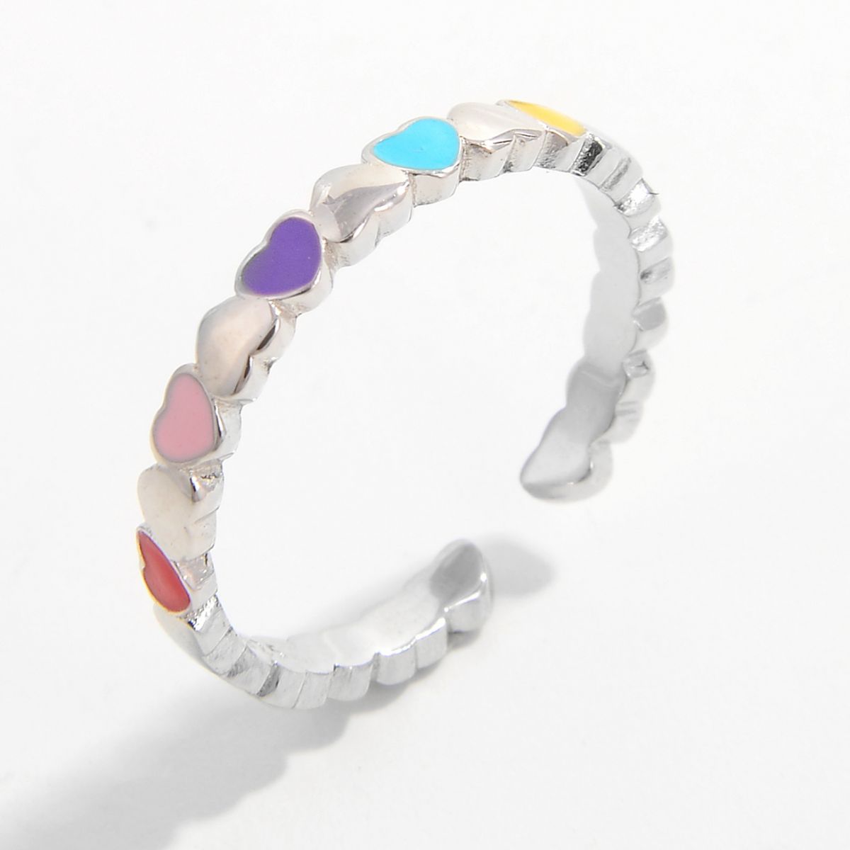 Unique Colorful Sterling Silver Drip Oil Heart Ring