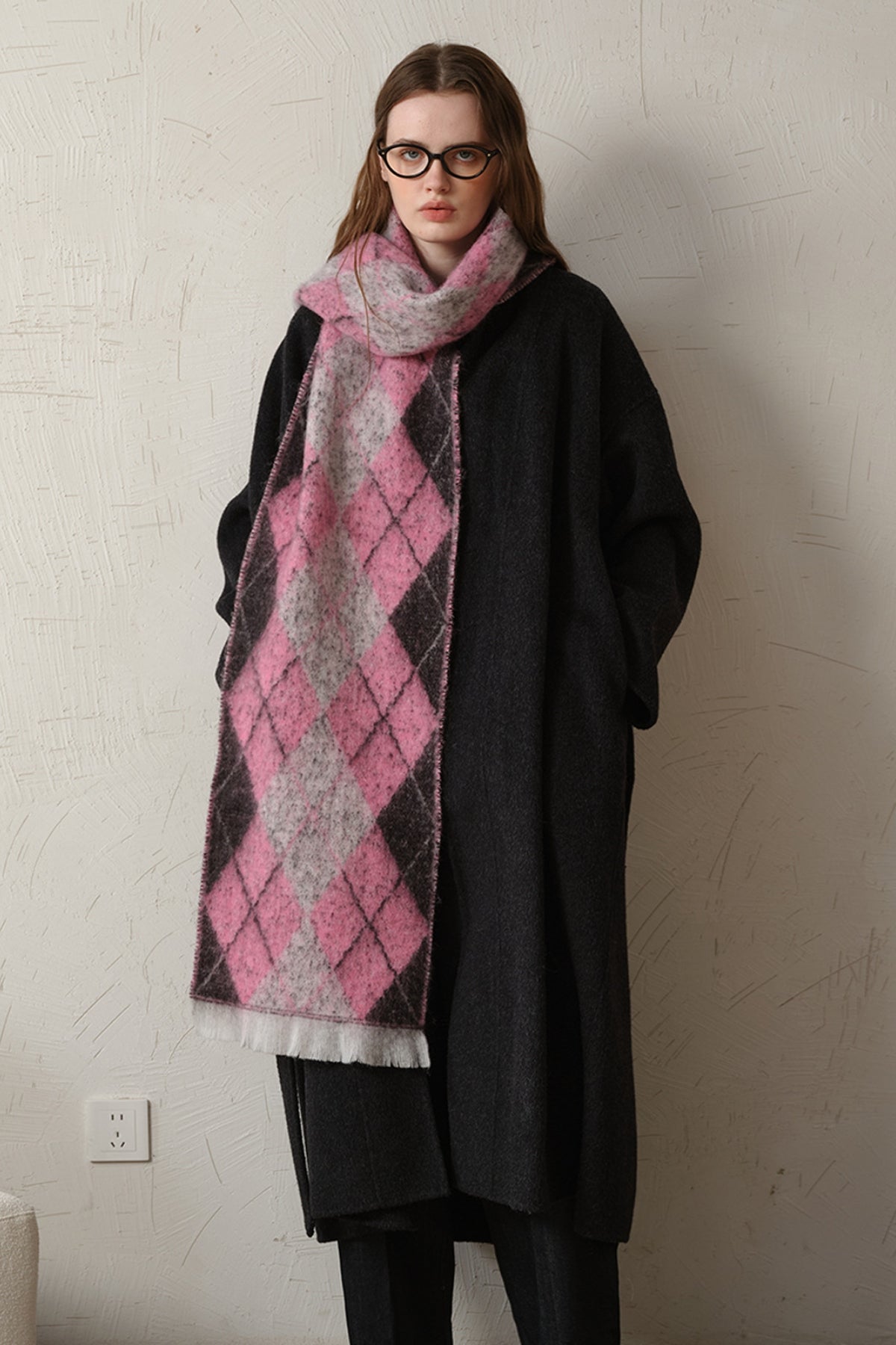 KayBee Fringed Argyle Polyester Scarf