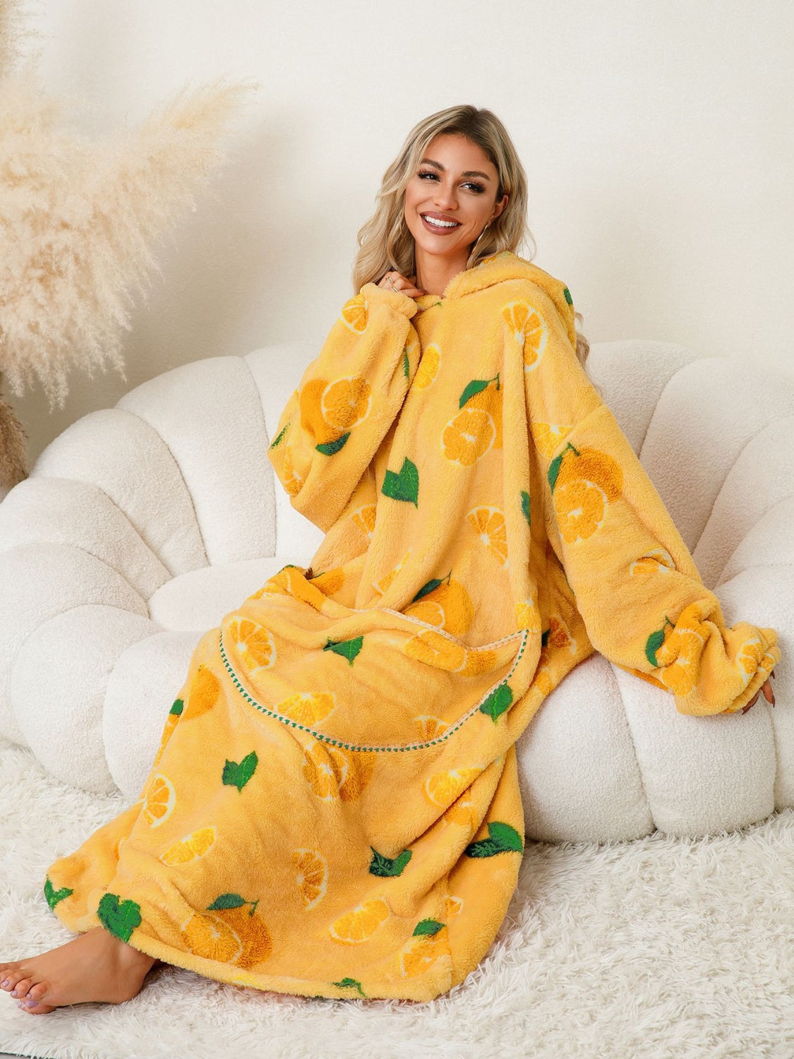 KayBee So Spooky Halloween Fuzzy with Pocket Long Sleeve Hooded Lounge Dress
