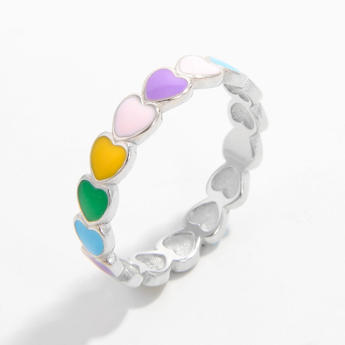 Unique Colorful Sterling Silver Drip Oil Heart Ring