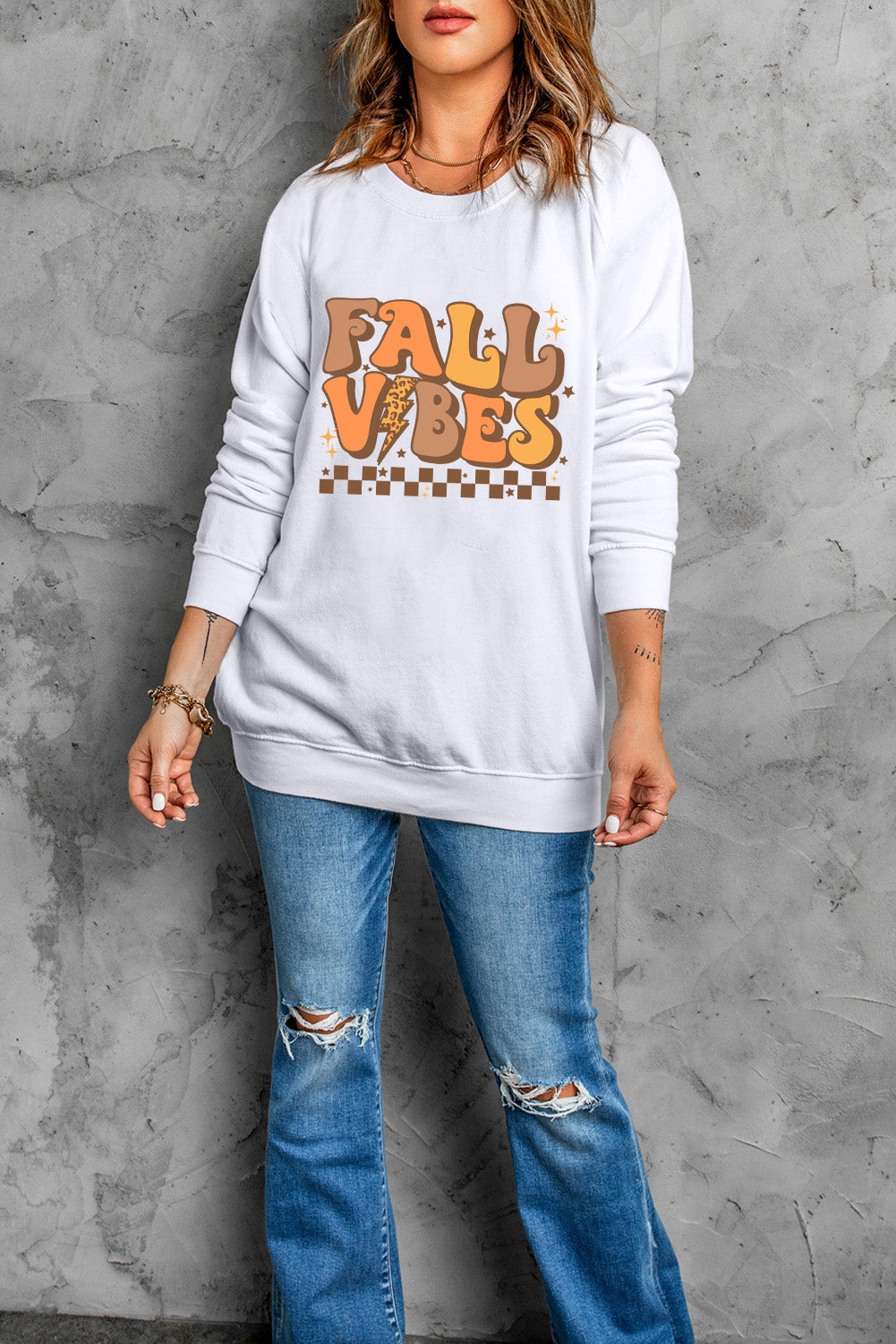 KayBee So Thankfall Fall Vibes Graphic Round Neck Long Sleeve Sweatshirt