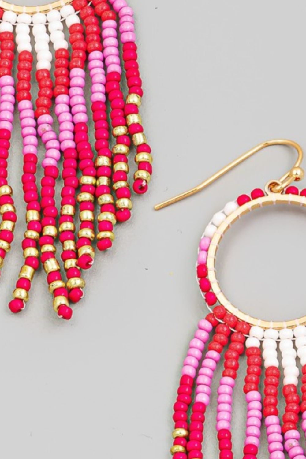 So Pretty in Pink Fame Circle Cutout Seed Beaded Fringe Earrings