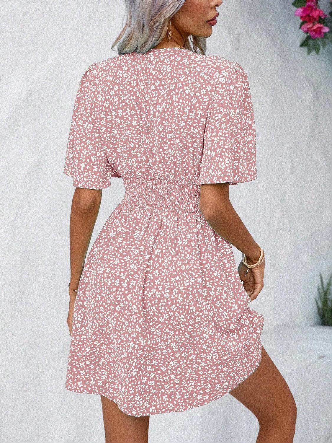 KayBee Printed V-Neck Half Sleeve Mini Dress