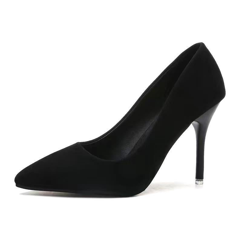 KayBee Black Suede High Heels Women's Stiletto Ceremonial Shoes