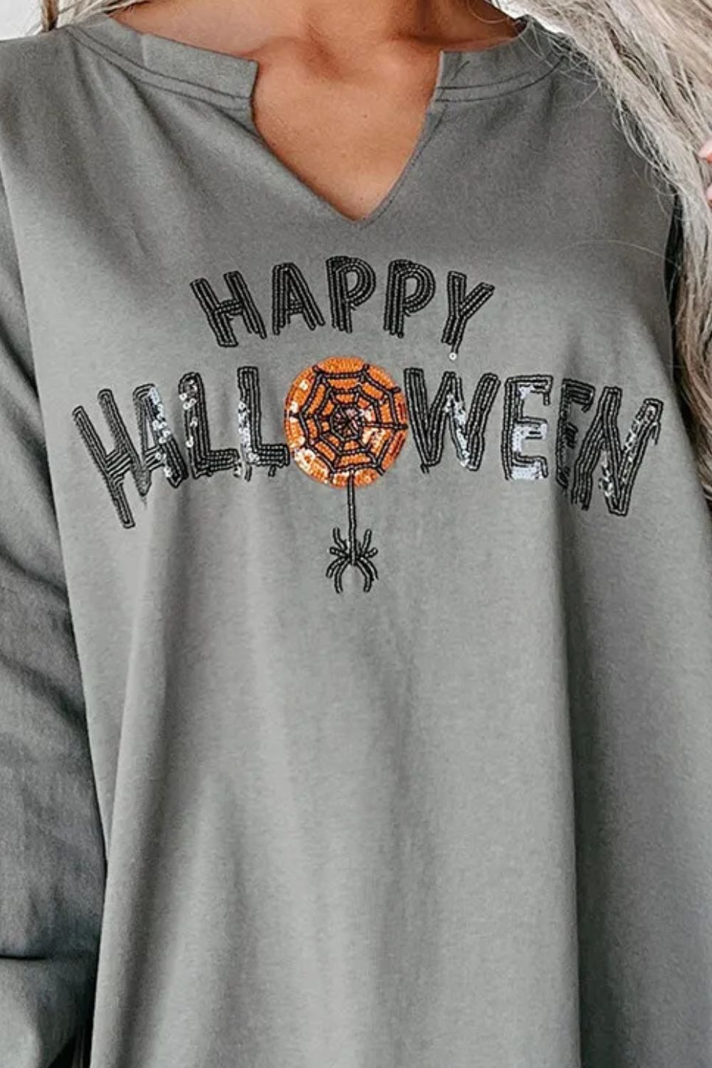 KayBee Halloween Sequin Letter Happy Halloween Notched Sweatshirt