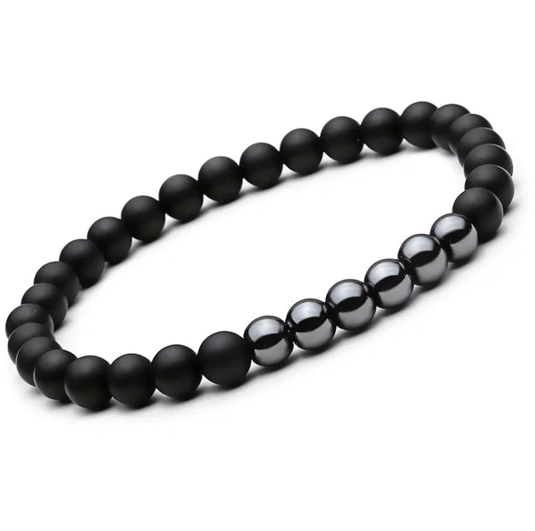Natural Stone / Black Hematite Double Beaded Bracelet