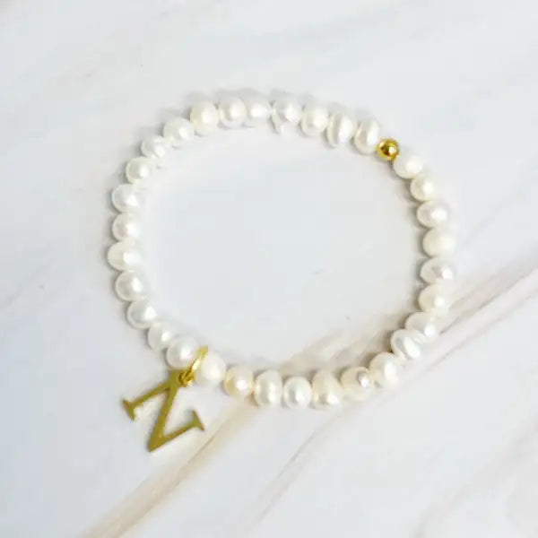 Radiant Freshwater Pearl Initial Charm Bracelet