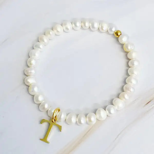 Radiant Freshwater Pearl Initial Charm Bracelet
