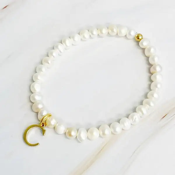 Radiant Freshwater Pearl Initial Charm Bracelet