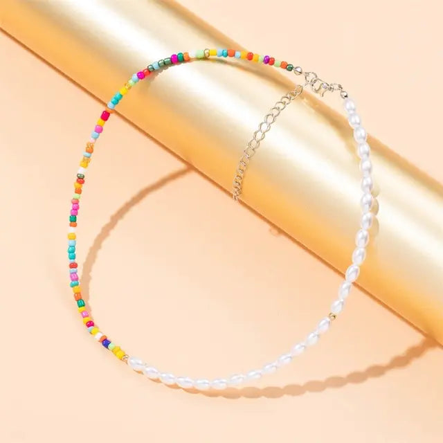 Radiant BoHo Style Colorful Beaded Pearl Choker