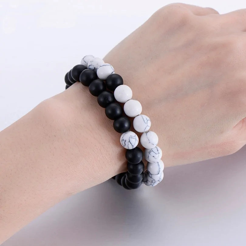 Unique Couples Beaded Crown Bracelet Set - One for Him, One for Her
