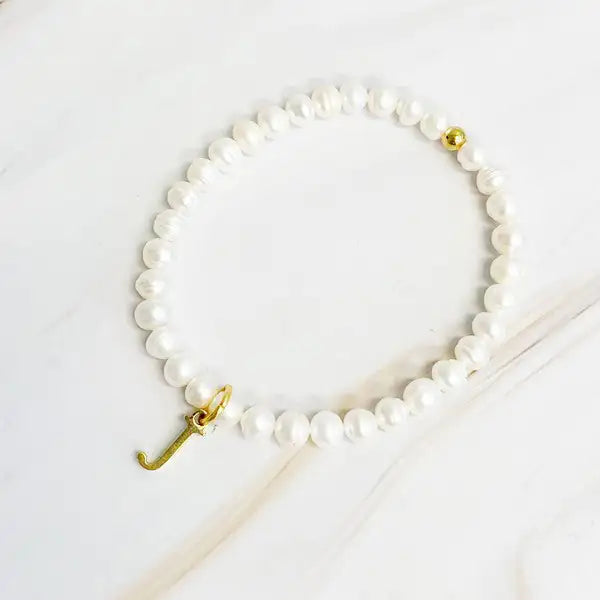 Radiant Freshwater Pearl Initial Charm Bracelet