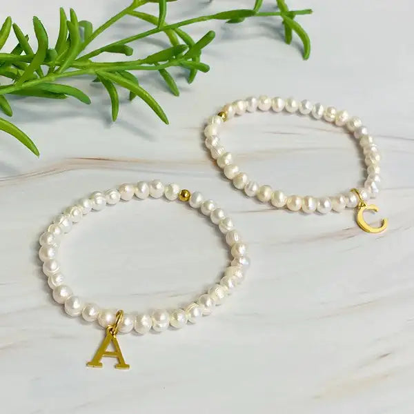 Radiant Freshwater Pearl Initial Charm Bracelet