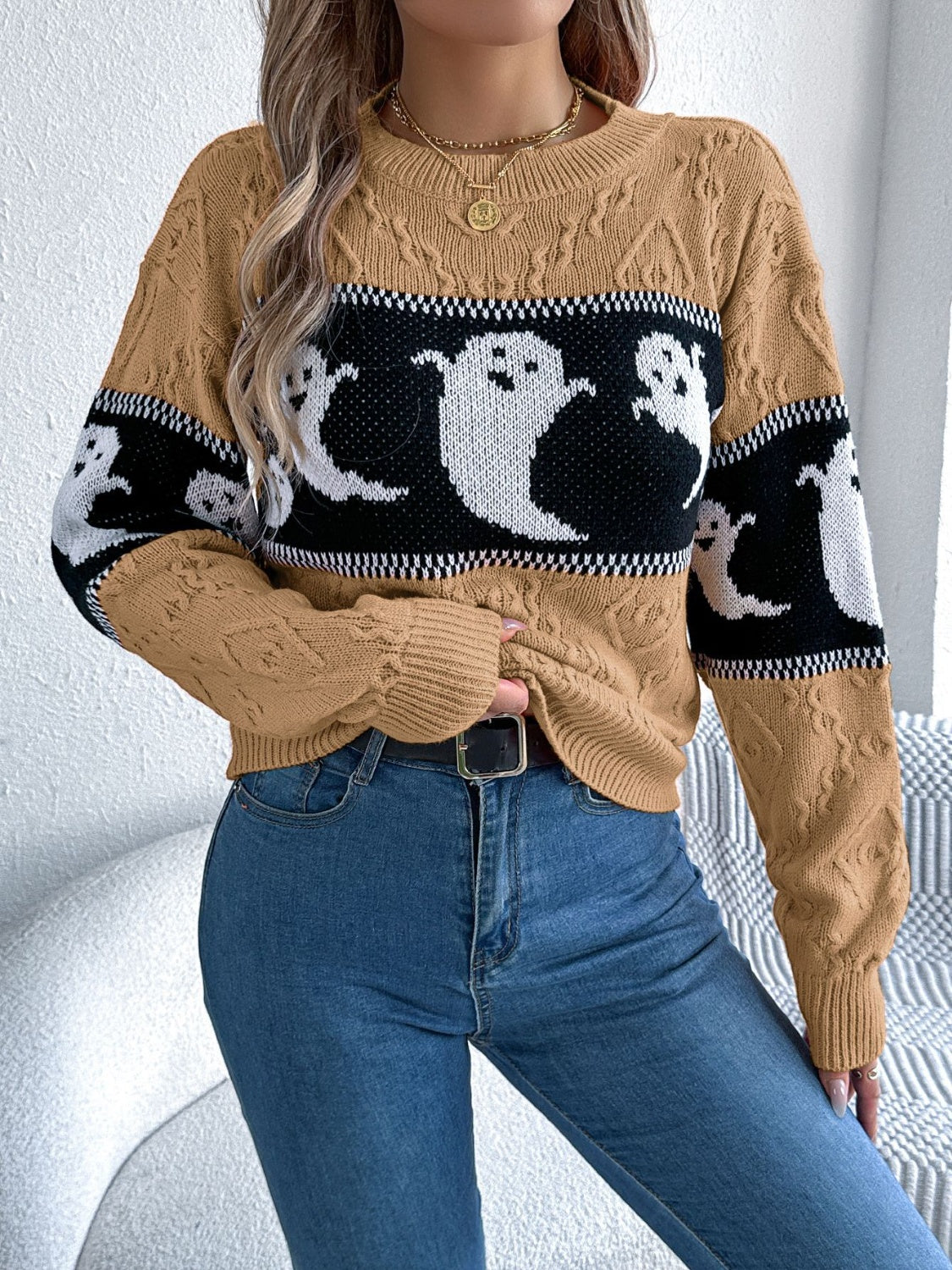 KayBee So Spooky Halloween Ghost Round Neck Long Sleeve Sweater