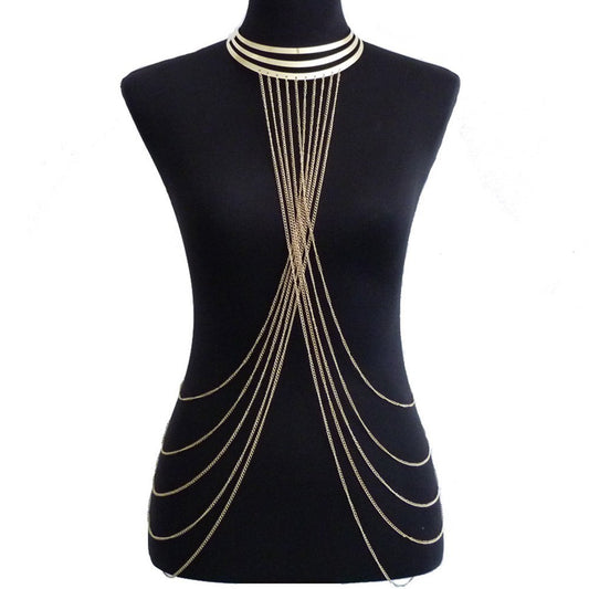 KayBee & Company Gold Metal Large Neckband Necklace Tassel Body Chains