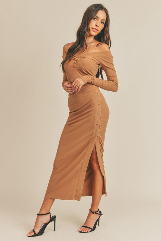 So Perfect MABLE Button Detail Crop Top and Slit Midi Skirt Set