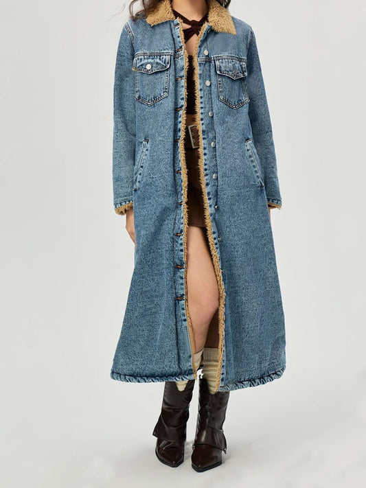 KayBee Pocketed Button Up Denim Jacket with Fur Lining