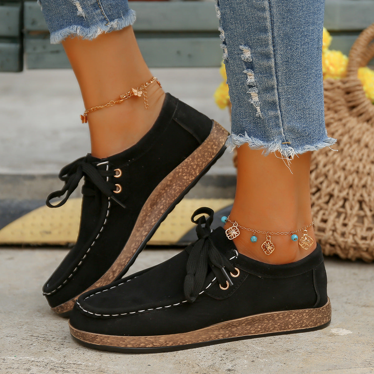 KayBee Suede Lace-Up Flat Slip-Ons