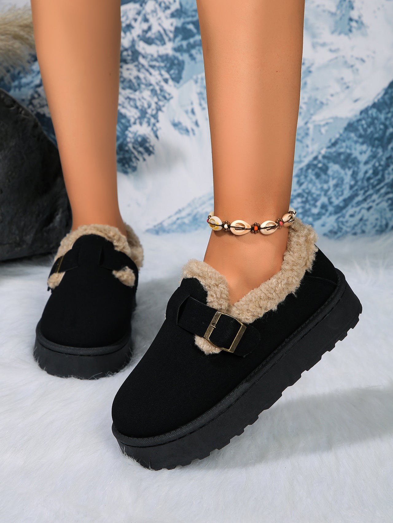 KayBee Round Toe Platform Fuzzy Buckled Booties