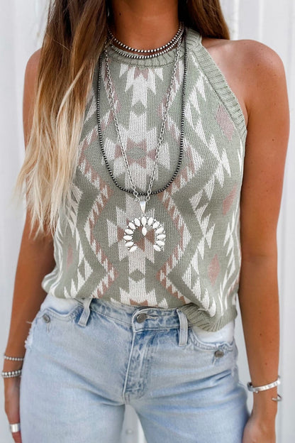 KayBee Geometric Round Neck Sweater Sleeveless