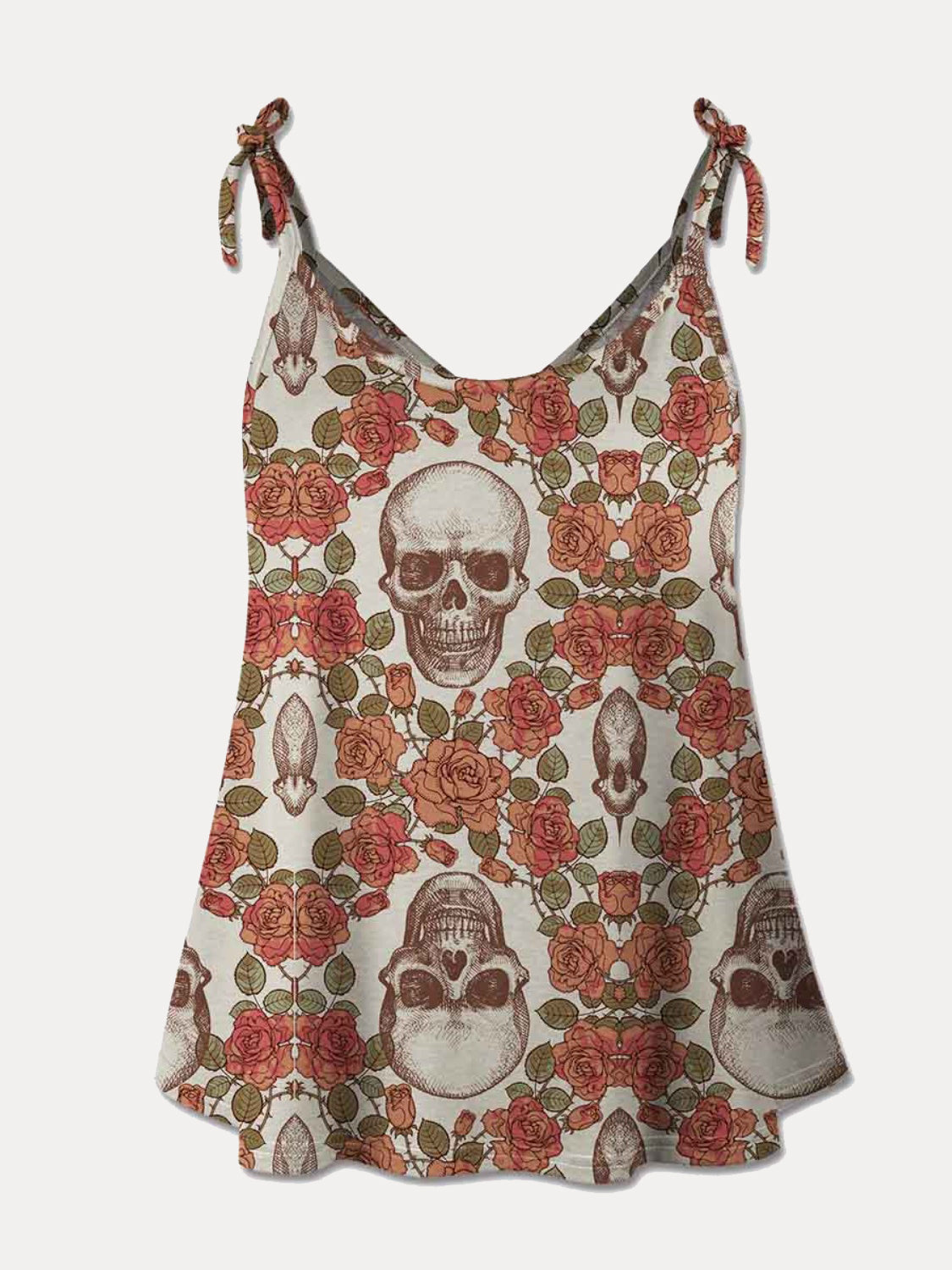 KayBee So Spooky Halloween Camisole Tank Roses and Skulls Scoop Neck Tie Shoulders