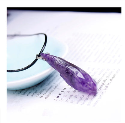 Natural Fantasy Amethyst Dog Teeth Pendant Crystal Teeth Jewelry Leather Cord Necklace