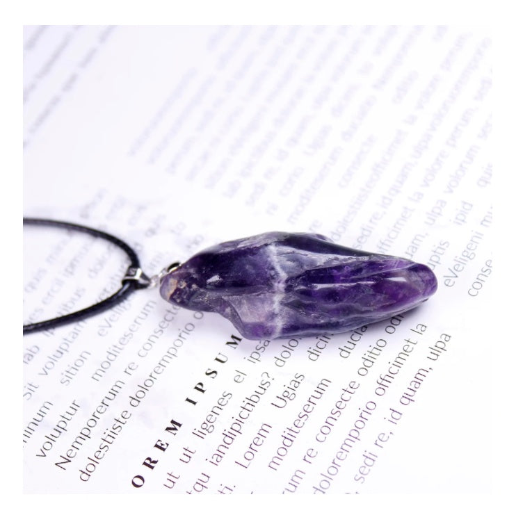 Natural Fantasy Amethyst Dog Teeth Pendant Crystal Teeth Jewelry Leather Cord Necklace