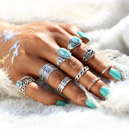 KayBee & Company Turquoise Ring 10-Piece Stacked Set