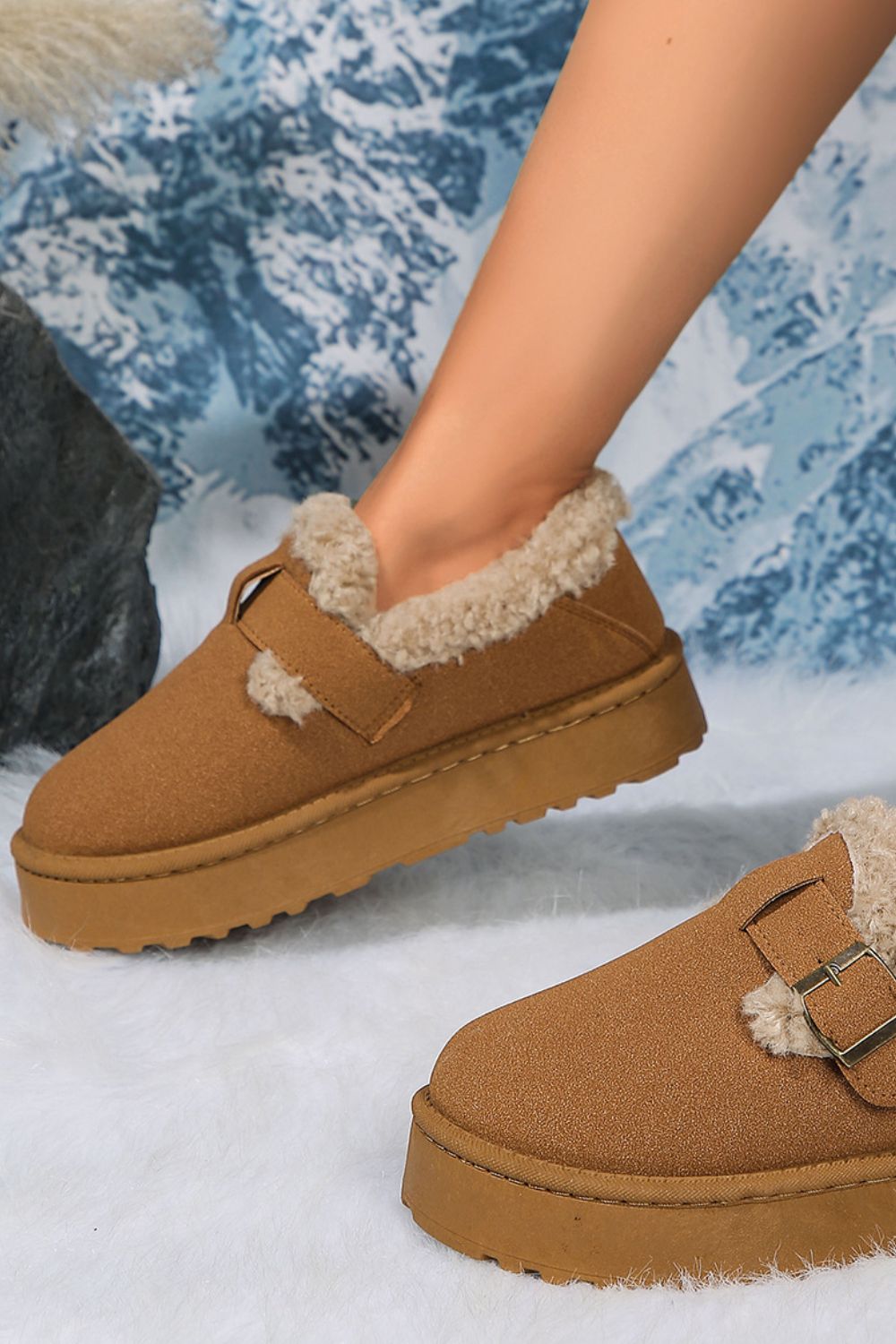 KayBee Round Toe Platform Fuzzy Buckled Booties