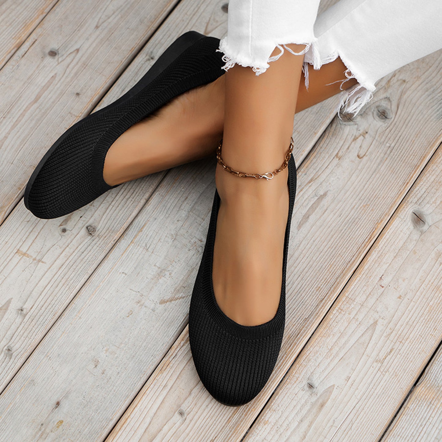 KayBee & Company Savvy Round Toe Knit Ballet Flats