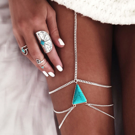 Retro-Boho Turquoise, Multi-layer Thigh Chain